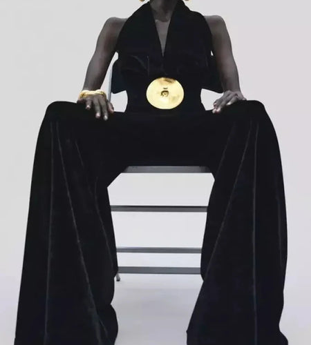 Black Slimming Spliced Sequined Fashion Jumpsuits for Women Halter Sleeveless Backless High Waist Jumpsuit Female