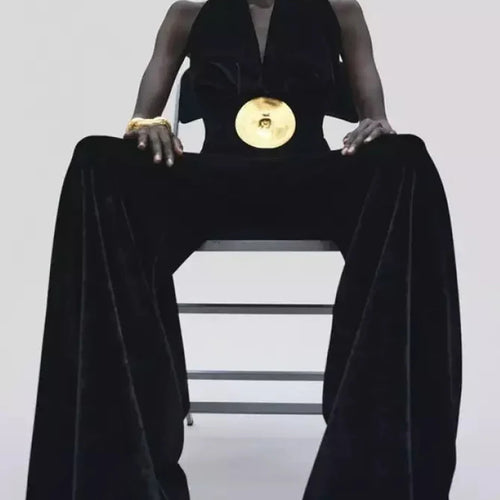 Load image into Gallery viewer, Black Slimming Spliced Sequined Fashion Jumpsuits for Women Halter Sleeveless Backless High Waist Jumpsuit Female
