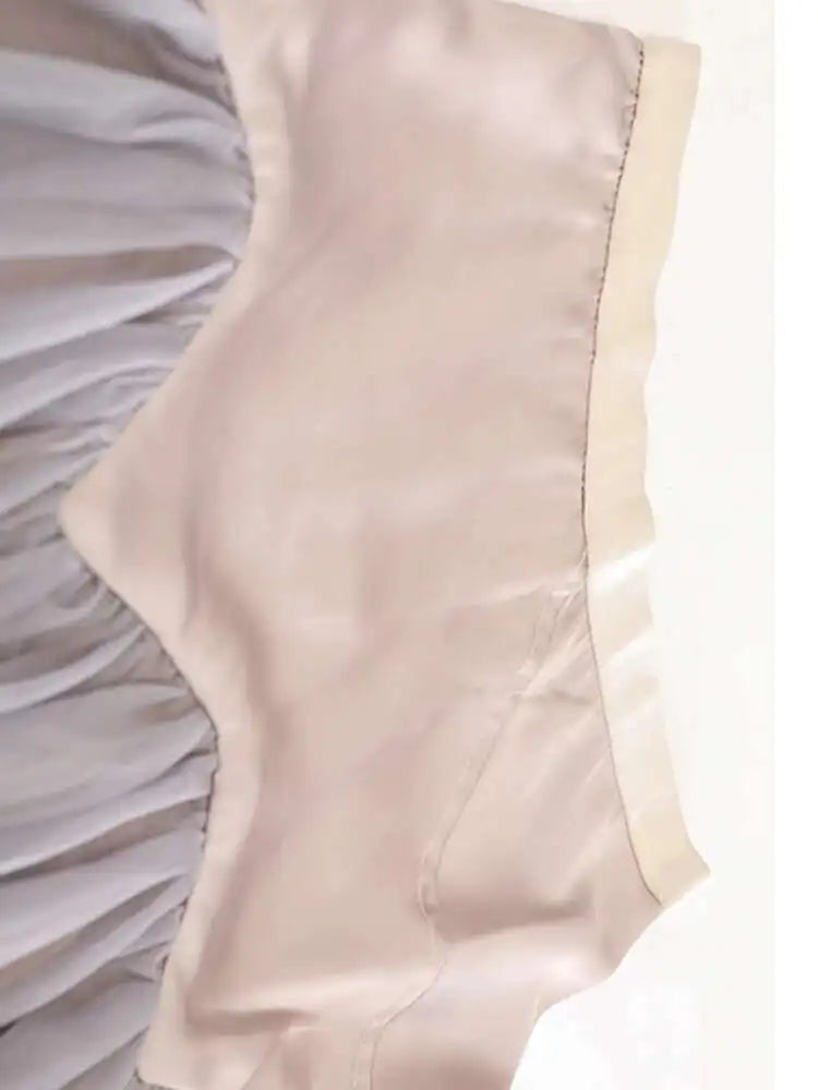 High Waist Gray Mesh Color-block Spliced Elegant A-line Half-body Skirt Women Fashion Tide New Spring Autumn 2025 1DH9838