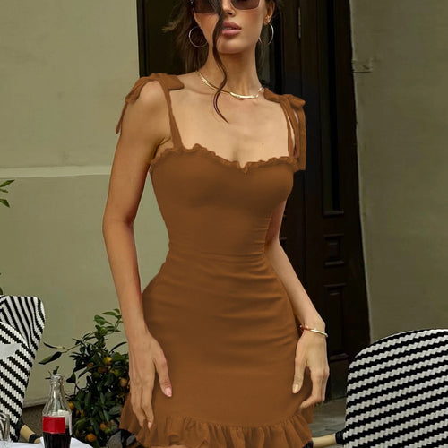 Load image into Gallery viewer, Elegant Solid Slips Ruffles Backless Bandage Patchwork Sexy Slim Mini Dress Summer Women Outfits Party Beach Festival
