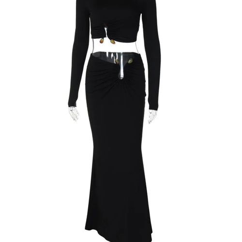 Load image into Gallery viewer, Autumn Winter Skirt Two Pieces Sets Women Sexy Long Sleeve Crop Tops And Elegant Maxi Skirt Sets Ladies Holiday Sets
