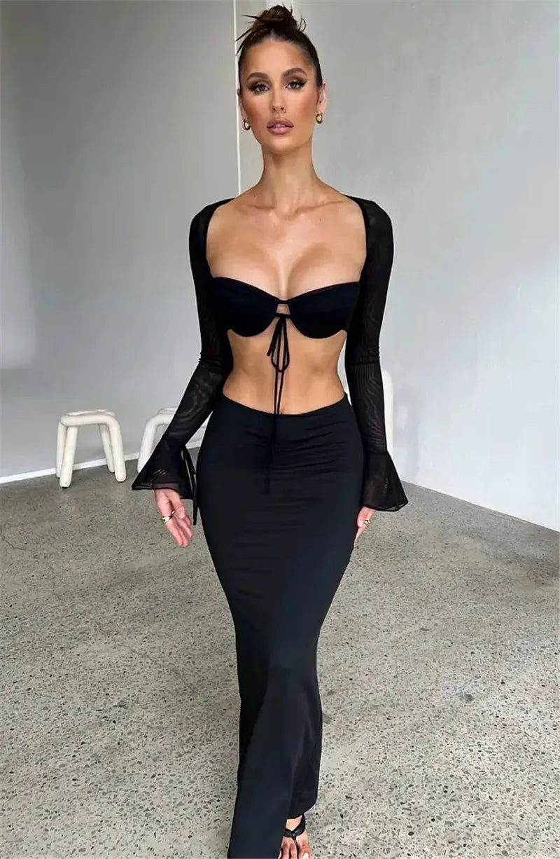 Thickened Fabric Sexy Maxi Skirt Women 2023 Autumn Winter New Solid High Waist Skinny Club Party Long Skirt Elegant