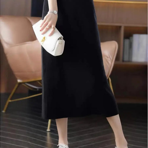 Load image into Gallery viewer, Korean Women Fashion Black Office Lady High Waist Knitted Skirts Autumn Winter New Brown Vacation Long Straight Skirt Simplicity

