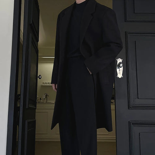 Load image into Gallery viewer, Korean Style Men's Woolen Coats Lapel Design Solid Color Trendy Casual Single Breasted Male Loose Spring Tops 9W1849
