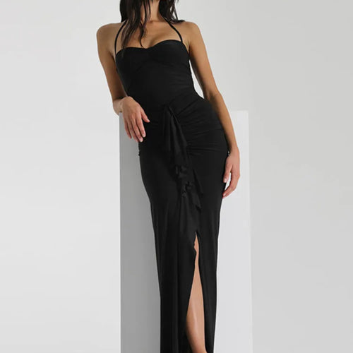 Load image into Gallery viewer, Elegant Sleeveless Ruffle Edge Irregular Women Dress Summer New Fashion Pleated Split Slim Party Evening Dress 2024
