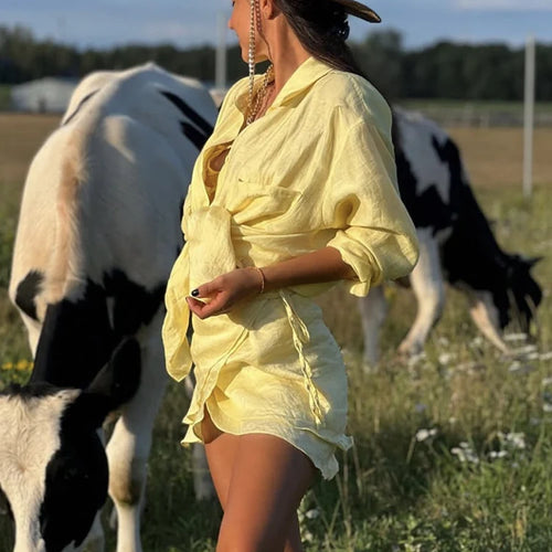 Load image into Gallery viewer, Summer Beach Two Piece Sets Women Long Sleeve Shirt And Mini Skirt Female See Through Loose 2 Piece Set Beachwear
