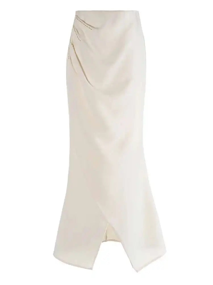 High Waist Rose Red Pleated Nailed Irreuglar Elegant  Half-body Skirt Women Fashion Tide New Spring Autumn 2025 1DH5226