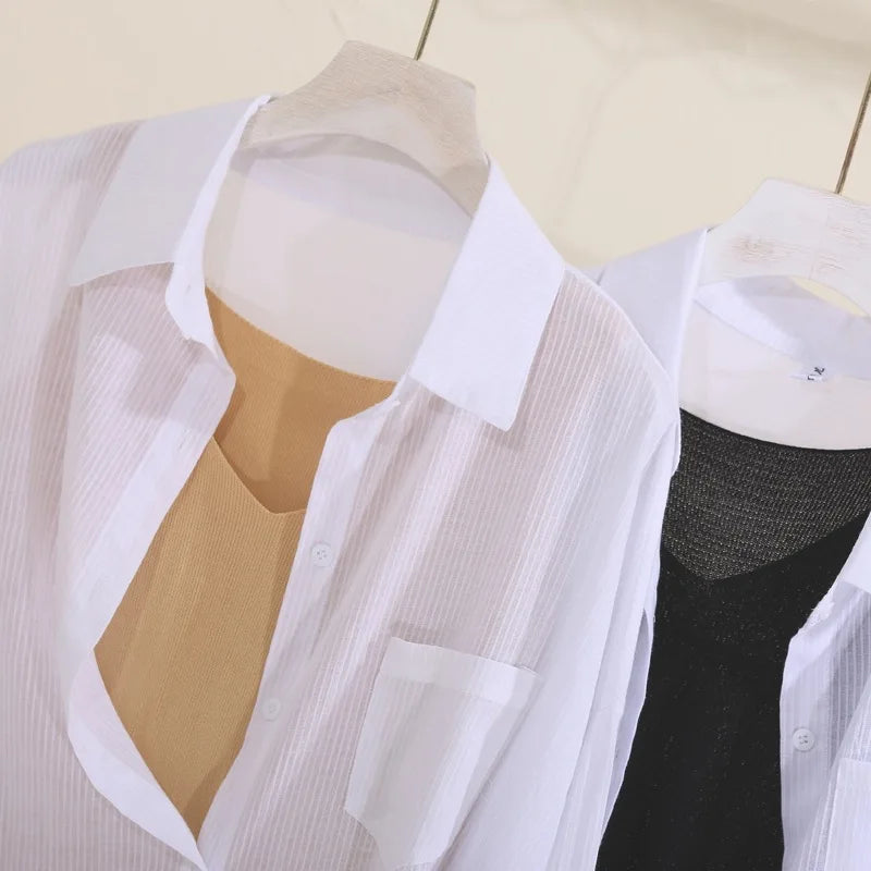 Summer Long Sleeve Women's Shirt 2022 Fashion Loose Temperament Blouse Sunscreen Coat All-match Casual Shirts Clothing