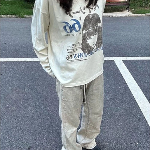 Load image into Gallery viewer, Long Sleeve T-Shirts Vintage Letter Print Japanese Harajuku Women Clothing Y2k Grunge Tops Loose Casual Tees Streetwear Female
