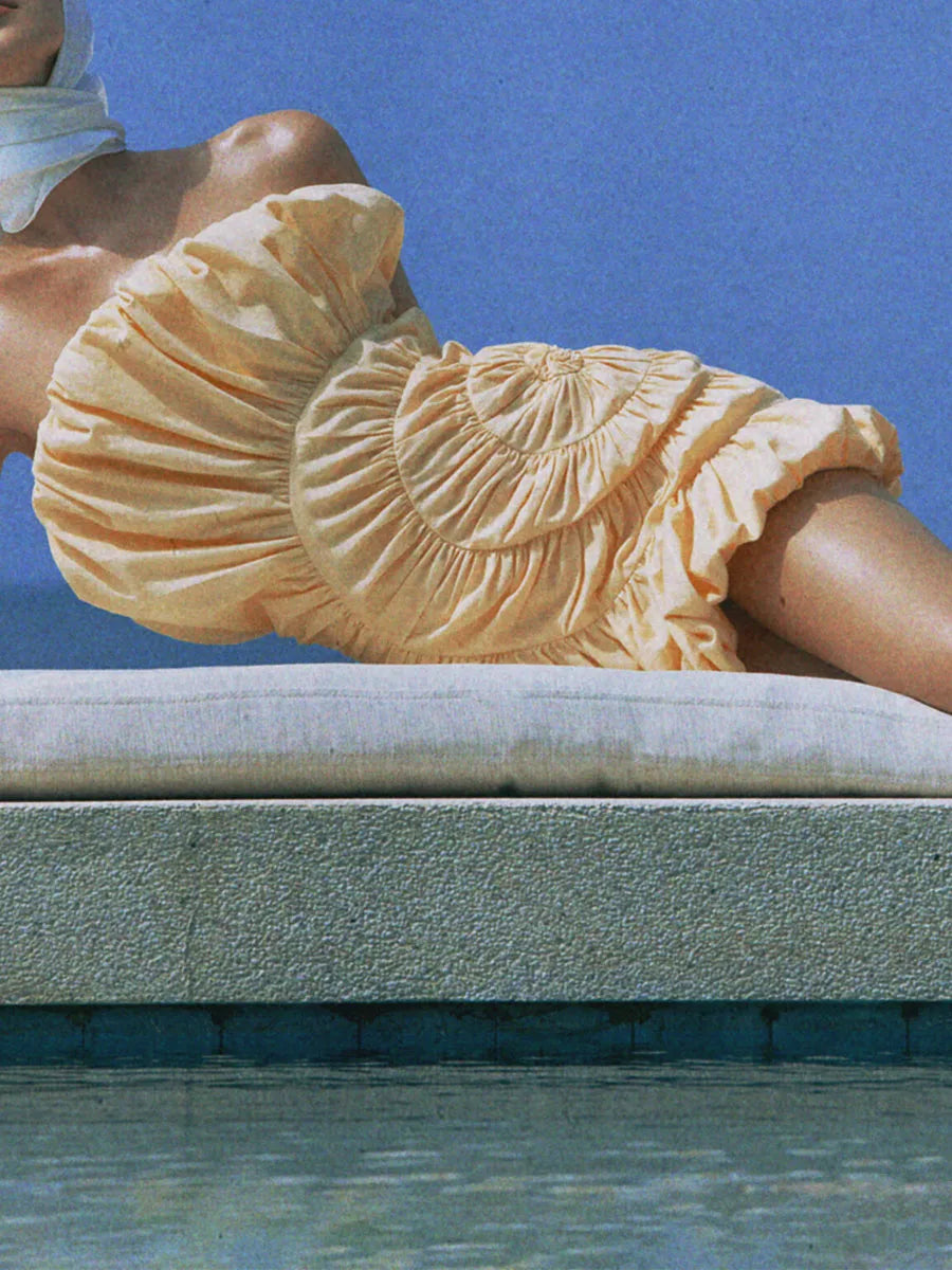 Solid Soliced Folds Fashion Mini Dresses for Women Strapless Sleeveless High Waist Elegant Dress Female Clothes New