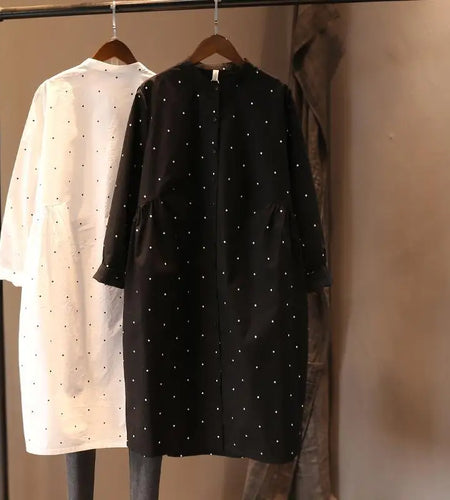 Women Blouses 2022 New Long Sleeve Top Polka Dot Print Casual Fashion Shirts Female Clothes Loose Medium Long White Blouse