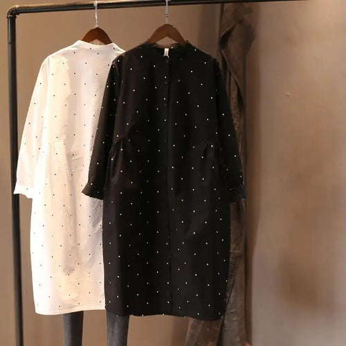 Load image into Gallery viewer, Women Blouses 2022 New Long Sleeve Top Polka Dot Print Casual Fashion Shirts Female Clothes Loose Medium Long White Blouse
