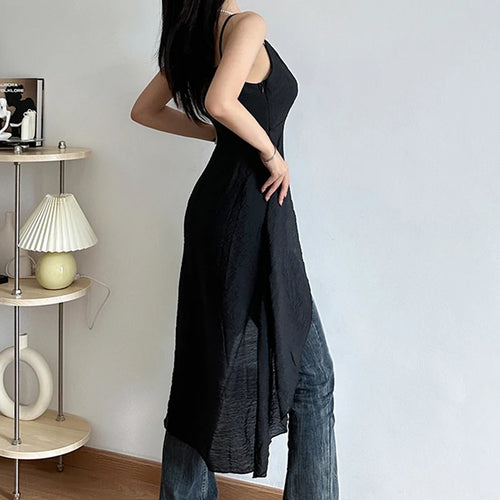 Load image into Gallery viewer, Casual Holidays Strap Long Camisole Top Draped Slit Boho Korean Style Summer Top Women Outfits Beach Design Black New
