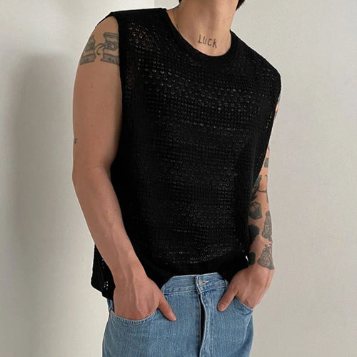 Load image into Gallery viewer, Minimalist Men&#39;s Tank Tops Casual Knitting Hollow Out Clothing Sleeveless Round Neck Male Top New Fashion Summer 9C6485
