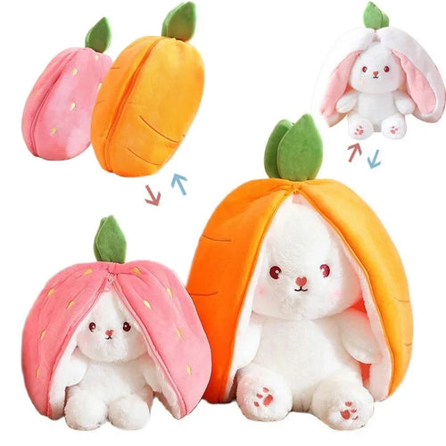 Load image into Gallery viewer, Funny  Strawberry Carrot Rabbit Plush Toy Stuffed Creative Bag into Fruit Transform Baby Cuddly Bunny Plushie Doll For Kids
