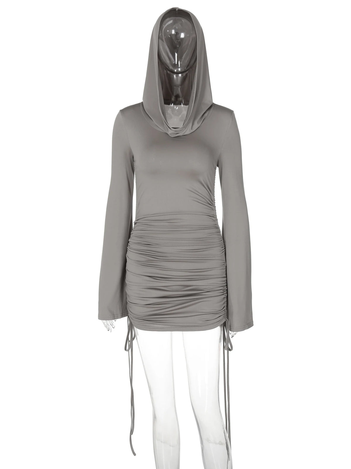 Hoodies Solid Long Sleeve Shirring Lace Up Sexy Mini Dress Autumn Women Casual Outfits Streetwear Birthday Party