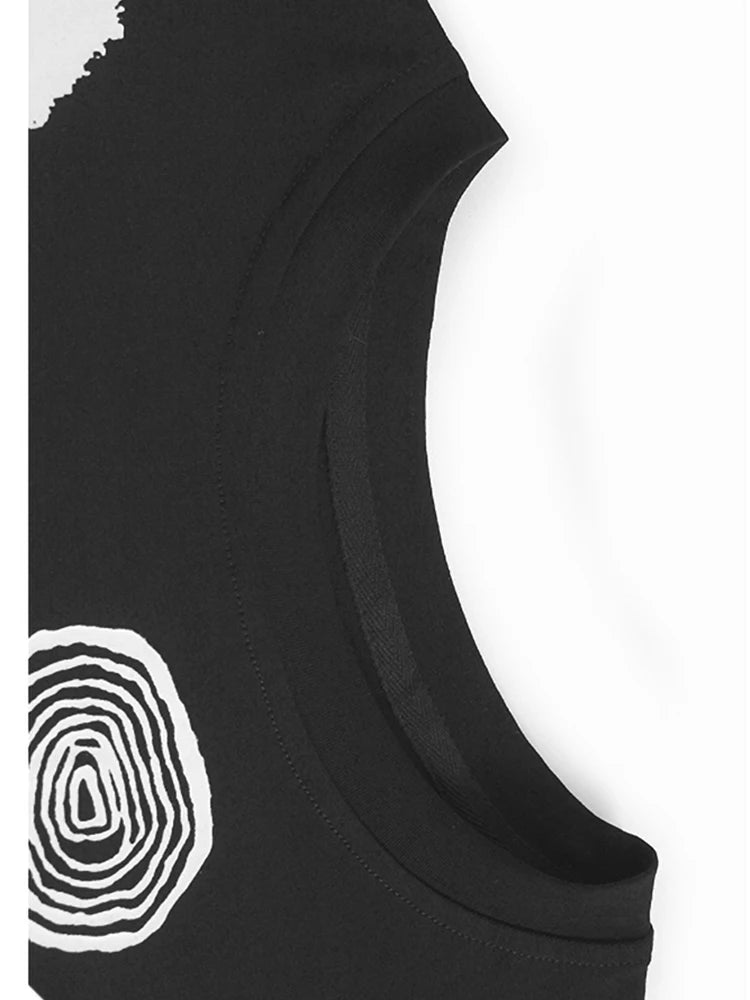 Women Black Dot Printed Irregular Big Size T-shirt New Round Neck Short Sleeve Fashion Tide Spring Summer 2025 1DH9970