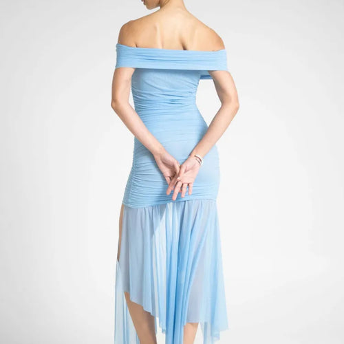 Load image into Gallery viewer, Elegant Sleeveless One Shoulder Mesh Patchwork Elastic Tight Dress Women Sexy Backless Perspective Party Club Vestido
