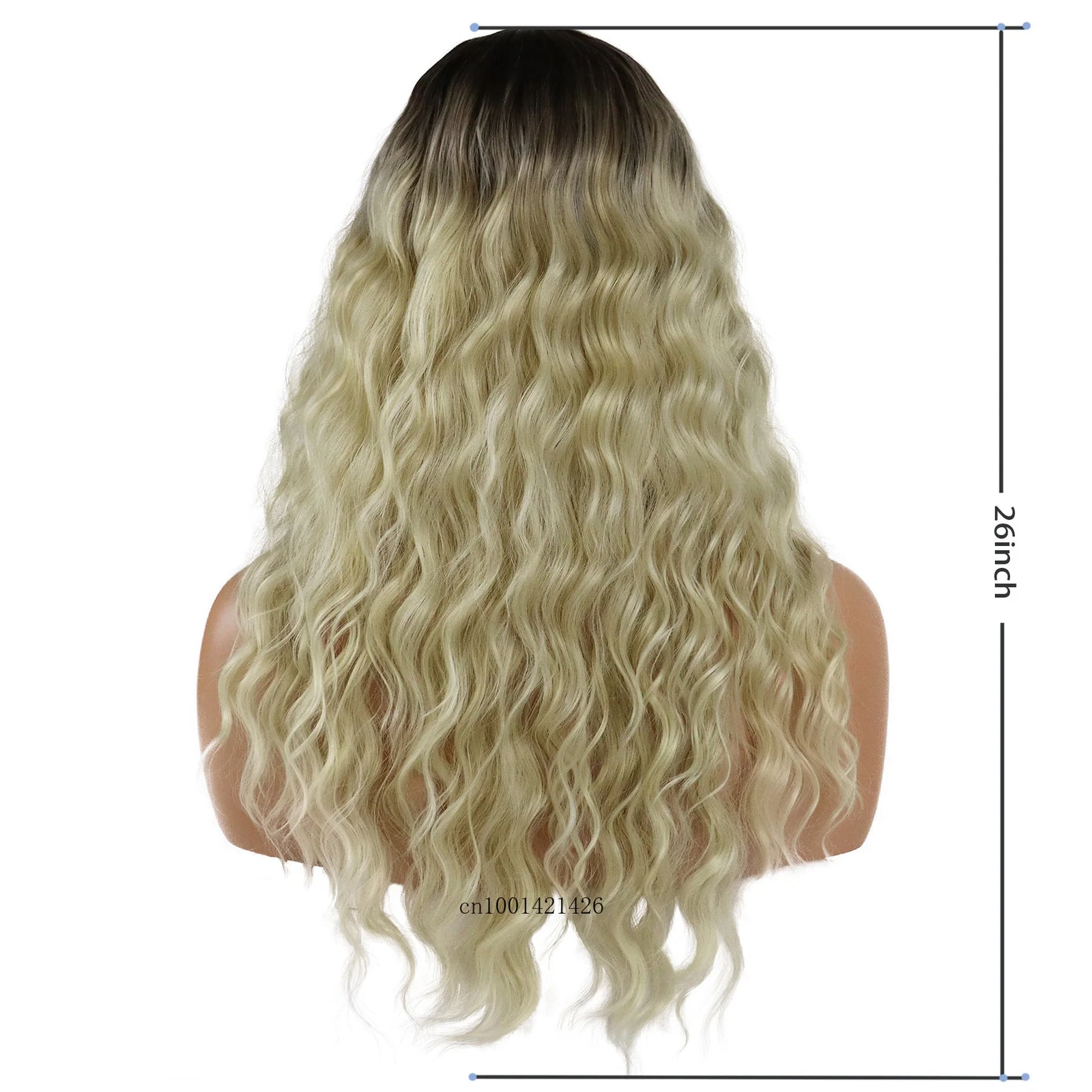 Long Curly Wigs with Bangs Synthetic Hair Natural Wigs for White Women Golden Blonde Wig Dark Roots Ombre Color Hair Healthy Wig