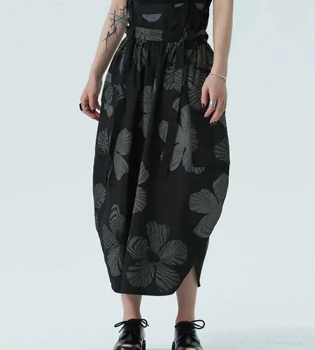 High Elastic Waist Black Pattern Printed Shaped Elegant Half-body Skirt Women Fashion Tide New Spring Autumn 2025 1DH4958