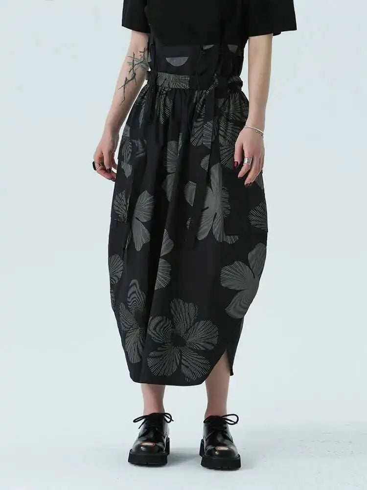 High Elastic Waist Black Pattern Printed Shaped Elegant Half-body Skirt Women Fashion Tide New Spring Autumn 2025 1DH4958