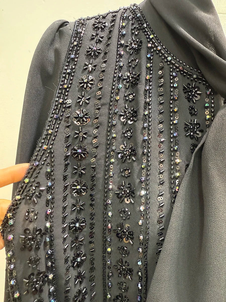 Spliced Sequines Two Piece Set For Women O Neck Sleeveless Waistcoat Patchwork Lace Up Long Sleeve Dress Set Female