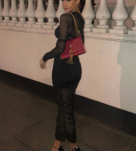 Mesh See Through Women Dress Sexy 3 Piece Set Elegant Fashion Female Clothing Casual Slim Camisole Black Bodycon Skirts