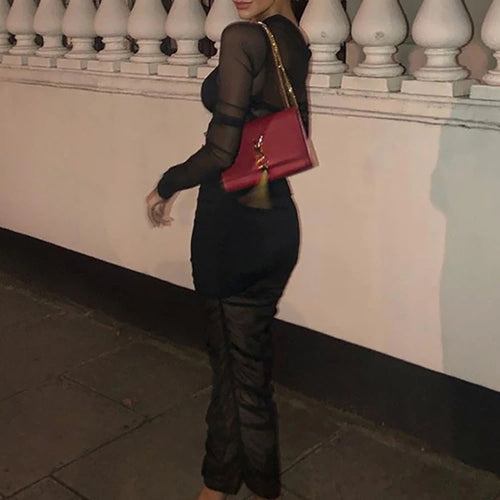 Load image into Gallery viewer, Mesh See Through Women Dress Sexy 3 Piece Set Elegant Fashion Female Clothing Casual Slim Camisole Black Bodycon Skirts
