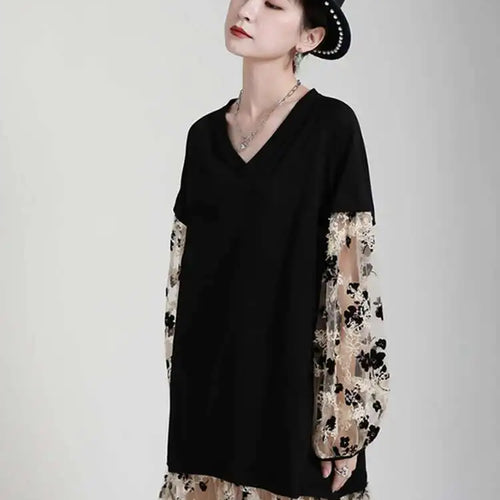 Load image into Gallery viewer, Women Pattern Printed Perspective Big Size Dress New V-Neck Long Sleeve Loose Fit Fashion Tide Spring Autumn 2025 1DE3176
