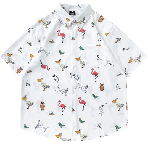 Load image into Gallery viewer, Men Hawaiian Shirts Cartoon Birds Graphic Printed Button Up Short Sleeve Beach Blouse Summer Harajuku Casual Baggy Shirt Tops
