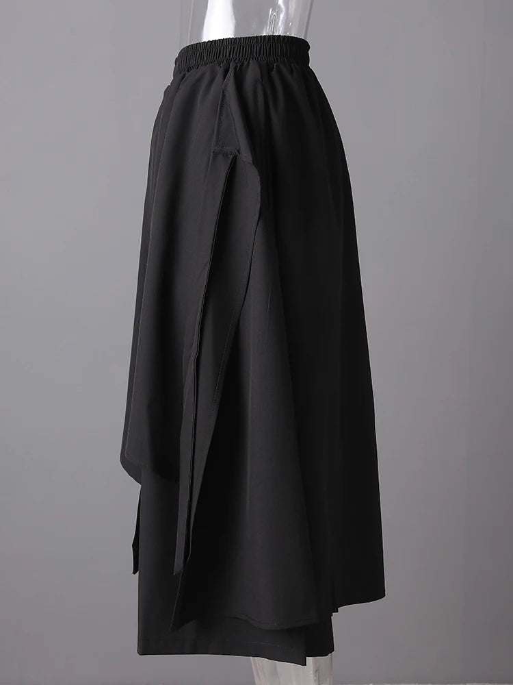 High Elastic Waist Black Irregular Spliced Long Wide Leg Pants New Trousers Women Fashion Tide Spring Autumn 2025 CPG2994