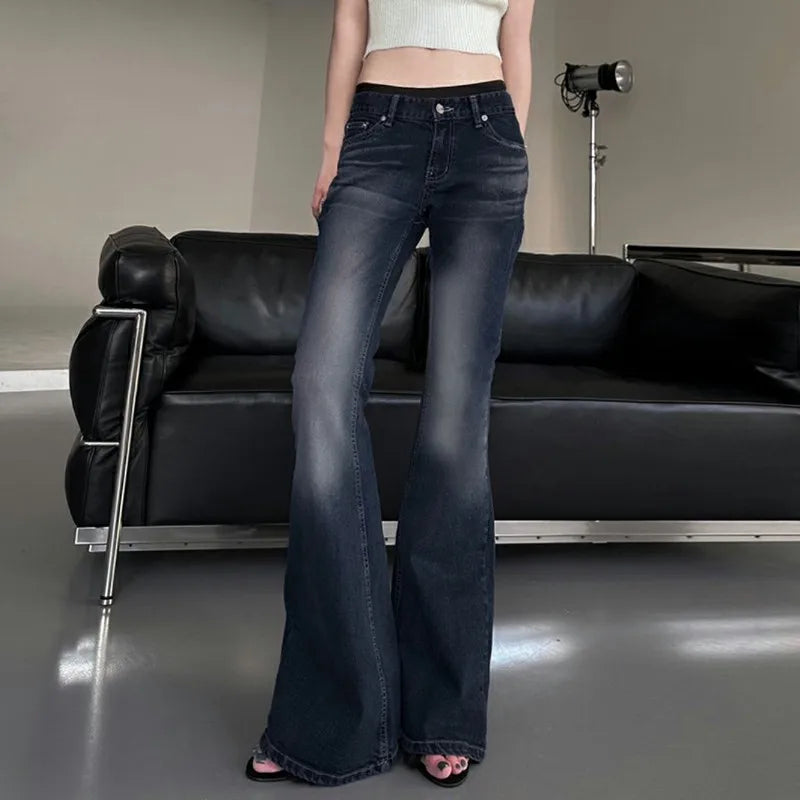 Vintage Chic Low Waist Jeans Women Flare Pants Fashion Elegant Skinny Denim Trousers Slim Outfits 90s Street Boot Cut
