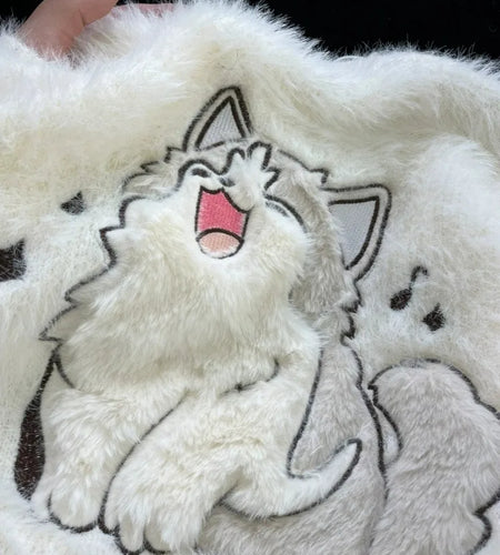 Loose Mohair Sweater Women Y2k Aesthetic Knitted Cartoon Cat Vintage Pullover Sueter Mujer Harajuku Grunge Pull Femme Top Jumper