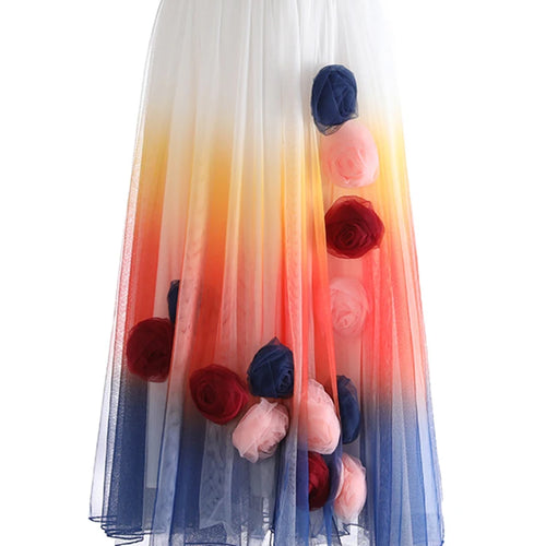 Load image into Gallery viewer, High Elastic Waist Blue 3D Flower Gradual Color Mesh A-line Half-body Skirt Women Fashion New Spring Autumn 2025  1DJ1259
