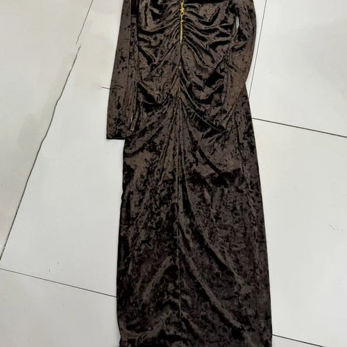 Load image into Gallery viewer, Slimming Spliced Folds Temperament Dresses for Women V Neck Long Sleeves Patchwork Zipper Fashion Dress Female New
