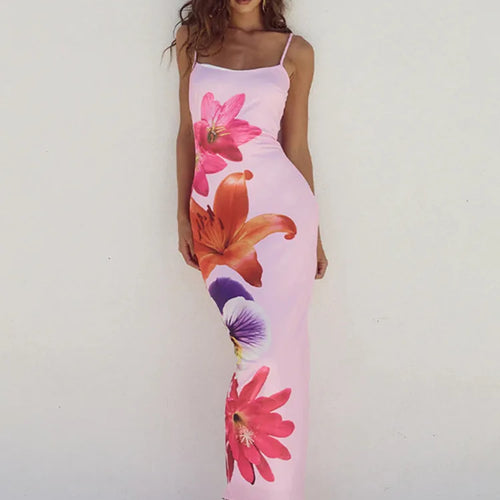 Load image into Gallery viewer, Floreal Print Long Dress For Women Gown Summer New Spaghetti Strap Sleeveless Backless Bodycon Sexy Midi Dress Elegant
