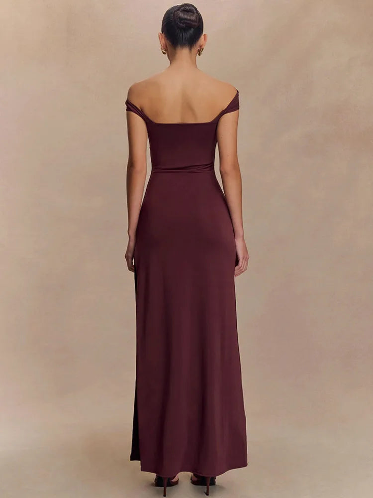 Off-shoulder Strapless Sexy Maxi Dress Women Gown Fashion  Sleeveless Backless High Waist Split Club Party Long Dress