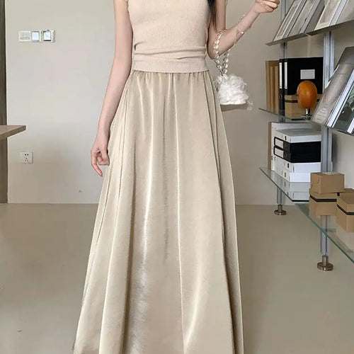Load image into Gallery viewer, Korean Casual Women's Black White Elegant Simple Pleated A-line Skirt Spring Summer Fashion Slim High Waist Long Skirts Popular
