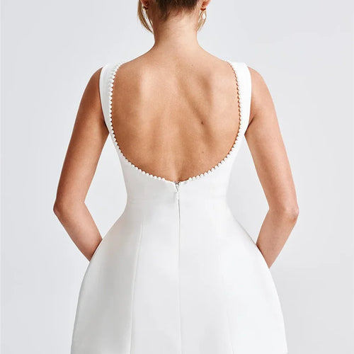 Load image into Gallery viewer, Pearl Bow Backless Sexy Mini Dress For Women Robe Fashion Zipper Sleeveless High Waist A-line Club Party Dress Elegant
