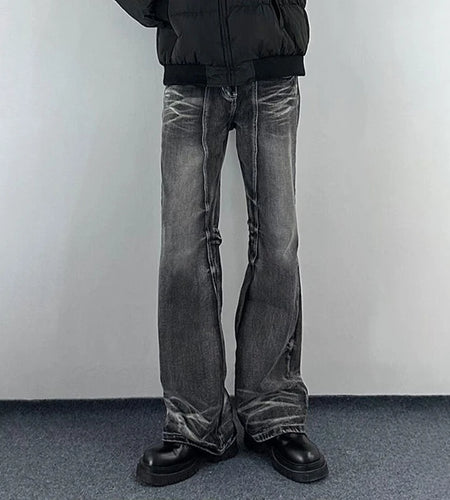 Hip Hop Men's Wear Denim Pant Boot Cut New Trendy Wide Leg Jeans Summer Personalized Bottoms 2025 American Tide 9W1423