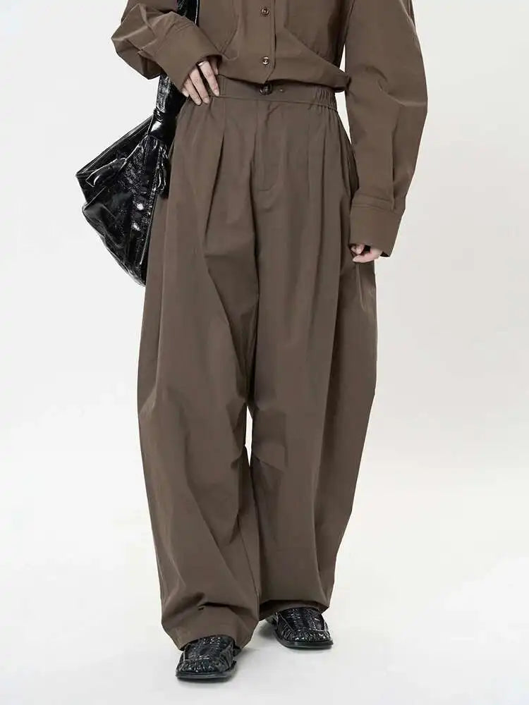 High Waist Brown 100% Cotton Pleated Long Wide Leg Pants New Trousers Women Fashion Tide Spring Autumn 2025 1DH9984