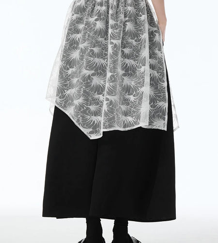 High Elastic Waist Black Lace Spliced Irregular A-line Half-body Skirt Women Fashion Tide New Spring Autumn 2025 1DJ1251