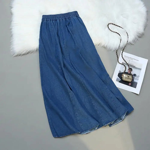 Load image into Gallery viewer, Fashion High Waist Summer Skirt Female Vintage Korean Denim Skirts Womens Elegant Faldas Mujer A-line Umbrella Jeans Skirt
