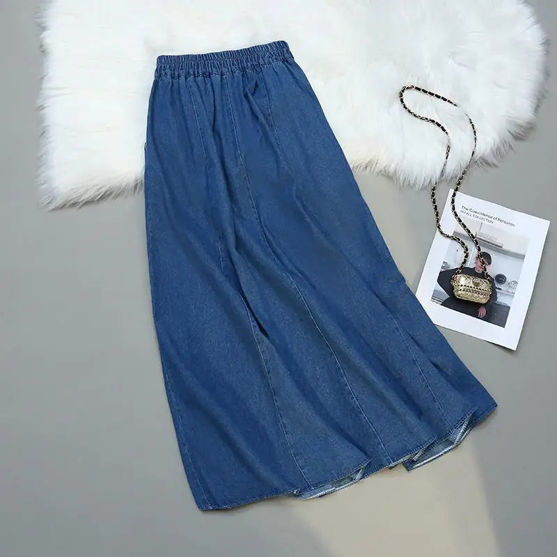 Fashion High Waist Summer Skirt Female Vintage Korean Denim Skirts Womens Elegant Faldas Mujer A-line Umbrella Jeans Skirt