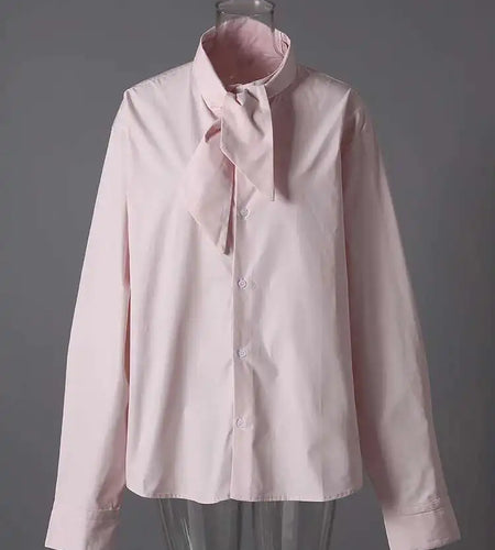 Women Blue Bandage Big Size Elegant Blouse New Stand Collar Long Sleeve Shirt Fashion Tide Spring Autumn 2025 CPG2855