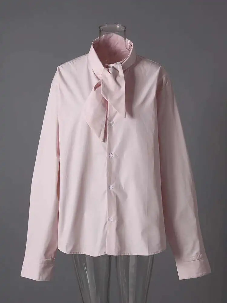 Women Blue Bandage Big Size Elegant Blouse New Stand Collar Long Sleeve Shirt Fashion Tide Spring Autumn 2025 CPG2855