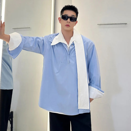 Load image into Gallery viewer, Summer Men's Shirts Long Sleeve Trendy One-piece Tie Decoration Pullover Metal Buckle Design Male Casual Clothing 9W1878
