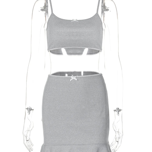 Load image into Gallery viewer, Women Fashion 2 Pcs Co Ord Sets Solid Slips Bow Sexy Crop Camis Ruffles Mini Skirt Summer Y2K Clothes Vacation Party
