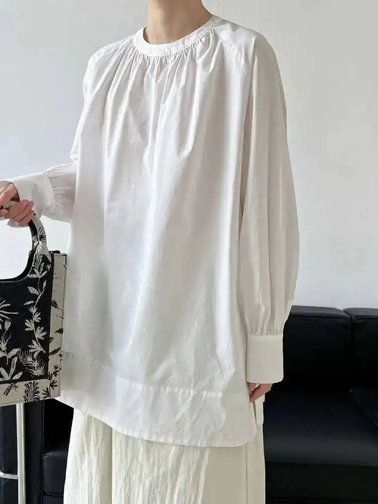 Women Yellow Big Size Long Blouse New Round Neck Long Sleeve Loose Fit Shirt Fashion Tide Spring Autumn 2025 1DH0197