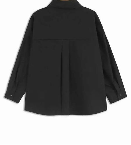 Women Black Striped Spliced Big Size Casual Blouse New Lapel Long Sleeve Shirt Fashion Tide Spring Autumn 2025 1DH6908